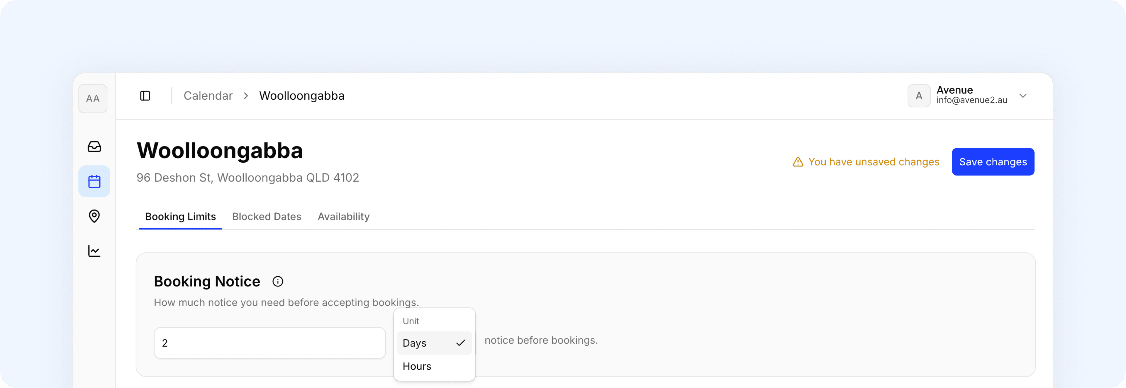 Booking Notice setting