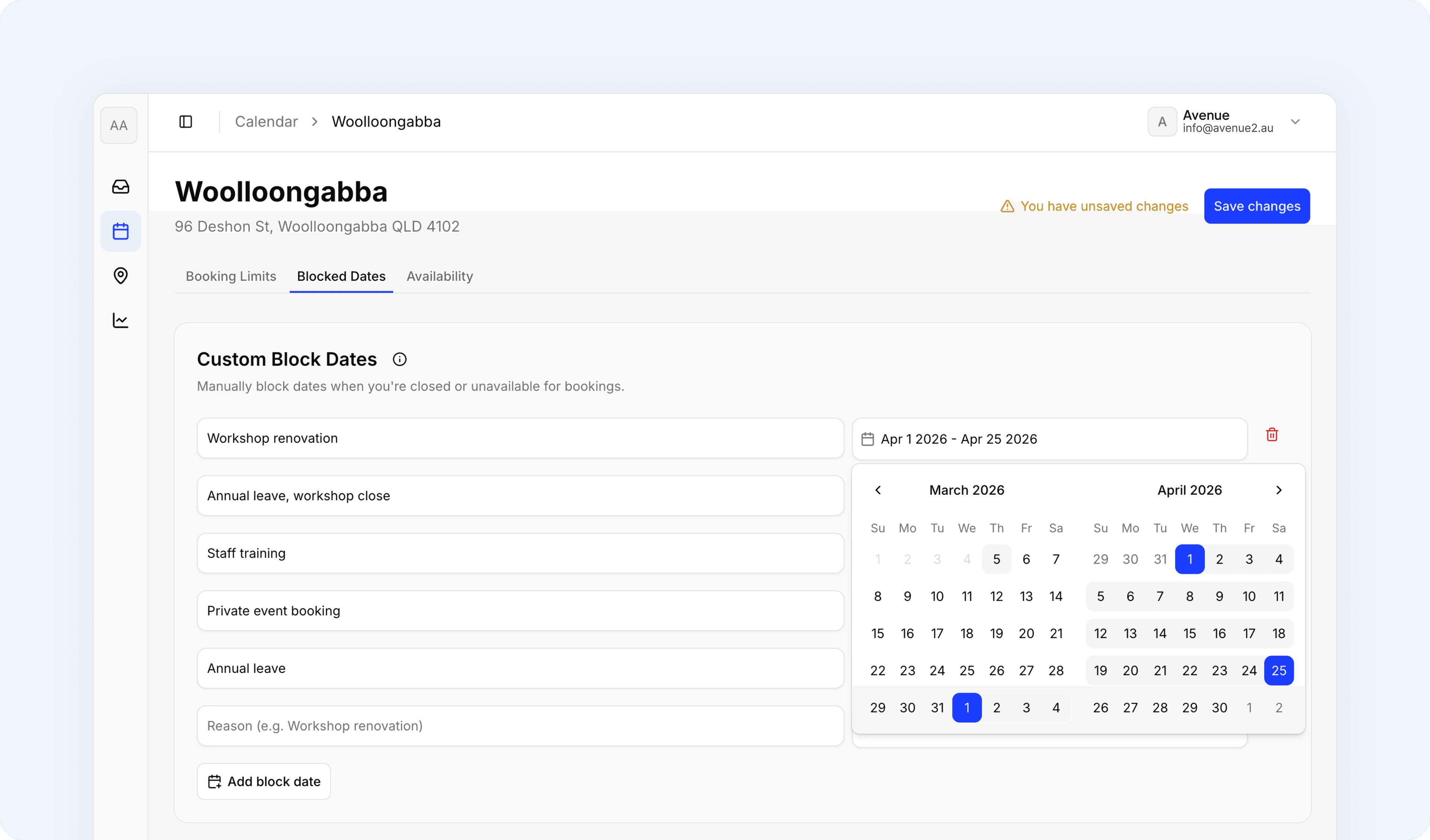 Custom Block Dates