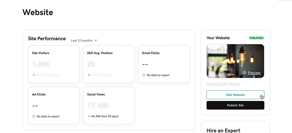 Open Websites in the GoDaddy dashboard and click Edit Website